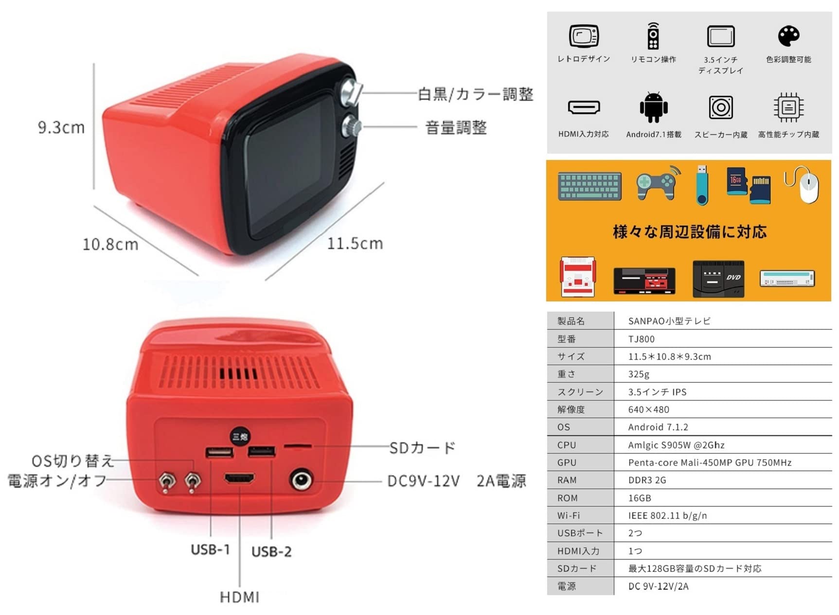 Amazon.co.jp: SRPJ 昭和時代のブラウン管テレビのデザイン HDMI 3.5